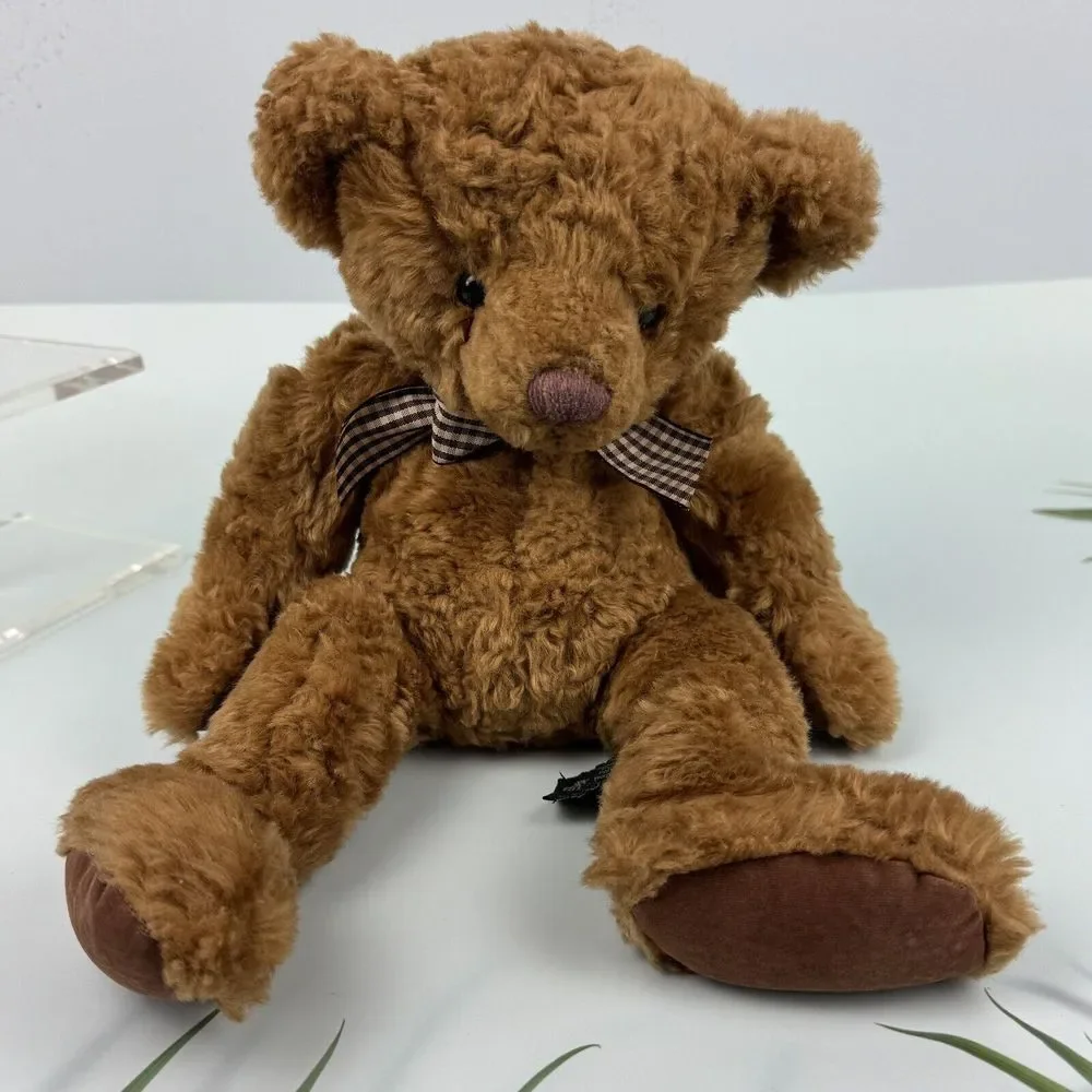 Brighton Russ Berrie Stuffed Brown Teddy Bear VTG Plush Jointed Gingham‎ Bow